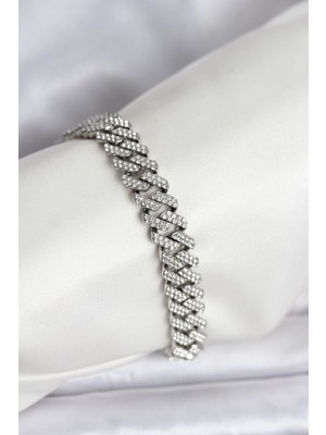 Inure Jewelry Gümüş Renk Pirinç Cuba Chain Gurmet Bileklik