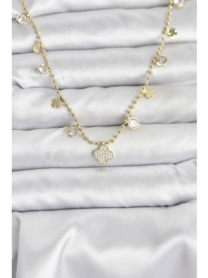 Inure Jewelry Pirinç Gold Renk Yonca Model Kadın Kolye