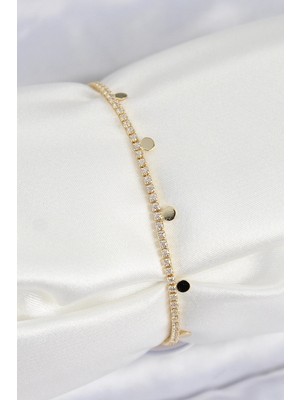 Inure Jewelry Pirinç Zirkon Taşlı Ezme Zincirli Sıralı Model Gold Renk Kadın Bilekilk