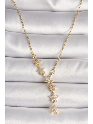 Inure Jewelry 316L Çelik Gold Renk Zincir Zirkon Taşlı Yıldız Model Kadın Kolye