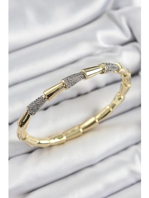 Inure Jewelry Pirinç Zirkon Taşlı Kemik Model Gold Renk Vip Kadın Bileklik
