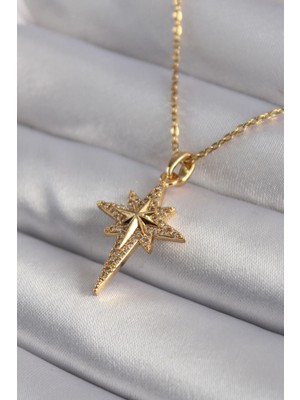 Inure Jewelry 316L Çelik Gold Renk Zirkon Taşlı Kutup Yıldızı Model Kadın Kolye