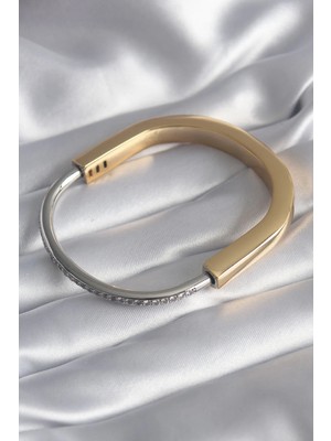 Inure Jewelry 316L Çelik Gold Gümüş Renk Zirkon Taşlı VIP Seri Kadın Kelepçe