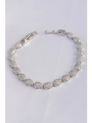 Inure Jewelry Vip Seri Pirinç Zirkon Taşlı Gümüş Renk Damla Model Bileklik