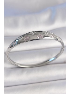 Inure Jewelry Pirinç Gümüş Renk Zirkon Taşlı Yıldız İşlemeli Kadın Kelepçe