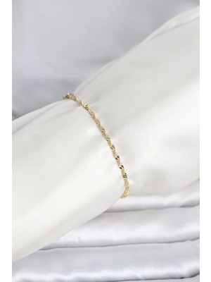 Inure Jewelry CM 14K Gold Renk Yassı Ezme Burgu Model Kadın Bileklik