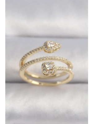 Inure Jewelry Pirinç Gold Renk Zirkon Taşlı Ok Model VIP Seri Kadın Yüzük