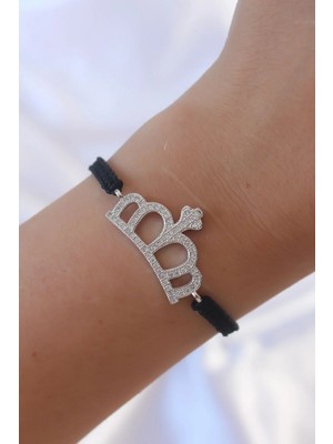 Inure Jewelry Gümüş Renk Zirkon Taşlı Taç Figür Makrome Bileklik