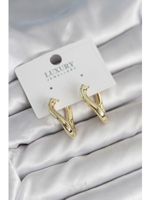 Inure Jewelry Gold Renk Eğik Halka Model Pirinç Kadın Küpe