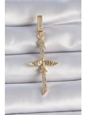 Inure Jewelry Pirinç Gold Renk Zirkon Taş Detaylı Elif Model Anka Kuşu Figür Ajda Charm