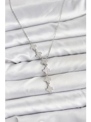 Inure Jewelry 316L Çelik Zincir Gümüş Renk Yonca Model Kadın Kolye