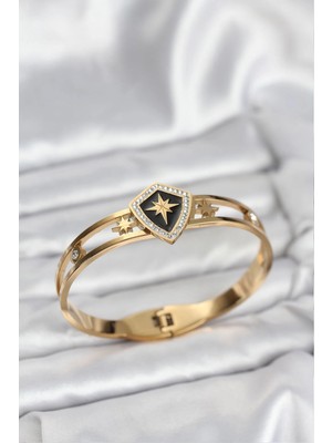 Inure Jewelry 316L Çelik Gold Renk Kutup Yıldızı Kelepçe Bileklik