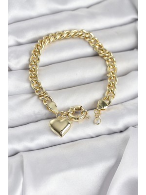 Inure Jewelry Kalp Detaylı Gold Renk Pirinç Kadın Bileklik