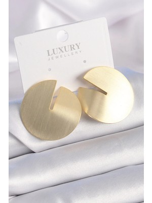 Inure Jewelry Pirinç Gold Renk Daire Plaka Model Kadın Küpe
