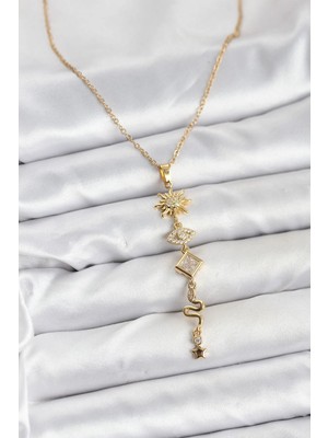 Inure Jewelry 316L Çelik Zincir Gold Renk Güneş ve Enerji Model Kadın Y Kolye