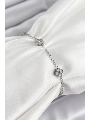 Inure Jewelry 316L Çelik Yonca Model Gümüş Renk Kadın Bileklik