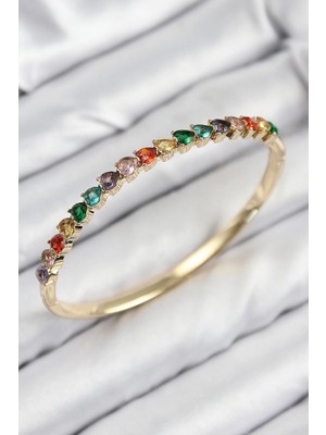 Inure Jewelry Pirinç Renkli Zirkon Taşlı Kalp Model Gold Renk Kadın Kelepçe