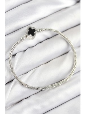 Inure Jewelry Pirinç Charm Zirkon Taşlı Yonca Model Gümüş Renk Kadın Bileklik