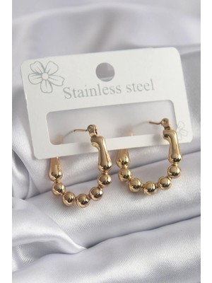 Inure Jewelry 316L Çelik Gold Renk Topçuk Halka Model Kadın Küpe