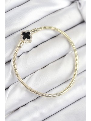 Inure Jewelry Pirinç Charm Zirkon Taşlı Yonca Model Gold Renk Kadın Bileklik