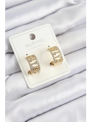 Inure Jewelry Xuping Zirkon Taşlı Çit Halka Model Gold Renk Kadın Küpe