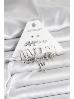 Inure Jewelry Pirinç Gümüş Renk 6'lı Kadın Küpe Seti