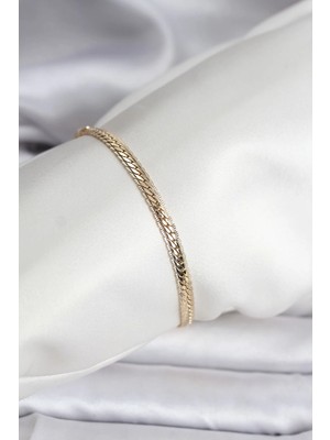 Inure Jewelry 14K Gold Renk Kaplama Lazer Ezme Zincir Model CM Kadın Bileklik