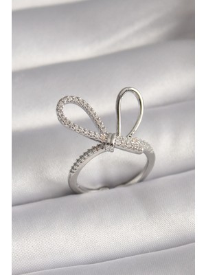 Inure Jewelry Pirinç Gümüş Renk Zirkon Taşlı Düğüm Model Kadın Yüzük