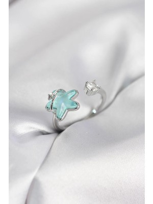 Inure Jewelry Gümüş Renk Turkuaz Yıldız Model Kadın Yüzük