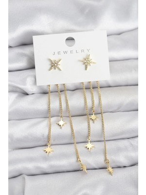 Inure Jewelry Kutup Yıldızı Model Gold Renk Pirinç Sallantılı Kadın Küpe