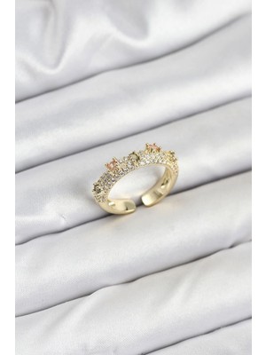 Inure Jewelry Pirinç Gold Renk Zirkon Taşlı Vintage Kadın Yüzük