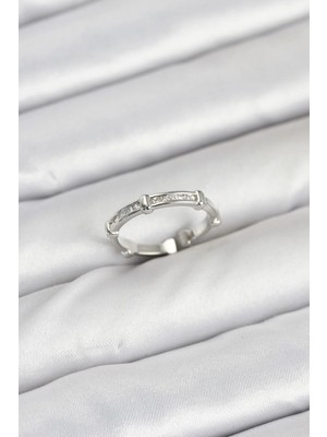 Inure Jewelry Pirinç Gümüş Renk Kemik Model Zirkon Taşlı Kadın Yüzük