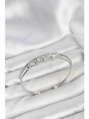 Inure Jewelry Çiçek Model Pirinç Gümüş Renk Kadın Bileklik
