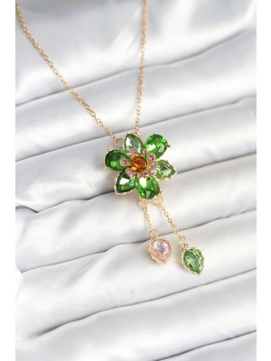 Inure Jewelry 316L Çelik Zincir Gold Renk Çiçek Model Sallantılı Kadın Kolye