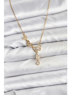 Inure Jewelry 316L Çelik Zincir Gold Renk Kelebek Model Kadın Kolye