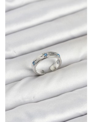 Inure Jewelry Pirinç Gümüş Renk Mavi Zirkon Taşlı Kutup Yıldızı Model Kadın Yüzük