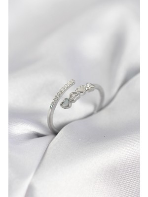 Inure Jewelry Gümüş Renk Zirkon Taşlı Minimal Kalp Model Kadın Yüzük