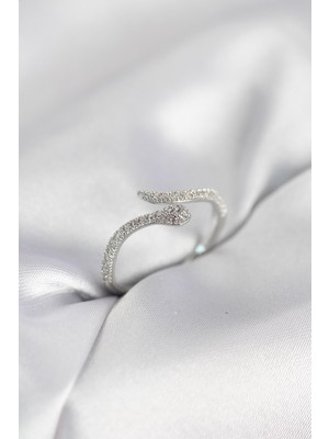 Inure Jewelry Gümüş Renk Yılan Model Zirkon Taşlı Kadın Yüzük
