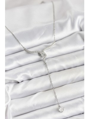 Inure Jewelry 316L Çelik Zincir Gümüş Renk Yılan Model Y Kolye