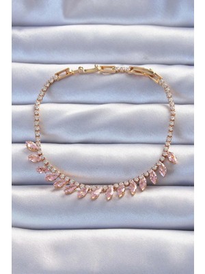 Inure Jewelry Pirinç Vip Seri Altın Renk Pembe Zirkon Taşlı Bileklik