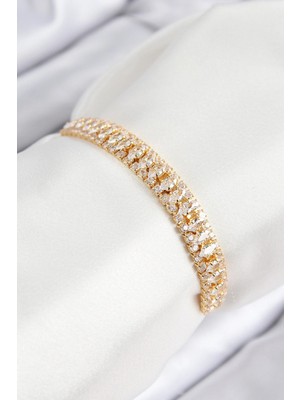 Inure Jewelry Pirinç Zirkon Taşlı Tennıs Model Gold Renk Asansörlü Kadın Bileklik
