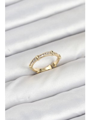Inure Jewelry Pirinç Gold Renk Kemik Model Zirkon Taşlı Kadın Yüzük