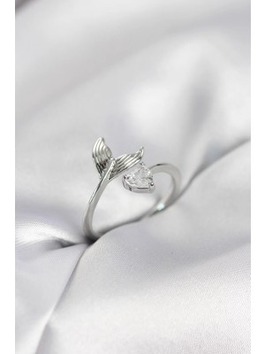 Inure Jewelry Balık Kuyruğu Model Gümüş Renk Zirkon Taşlı Kadın Yüzük