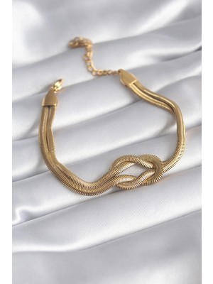 Inure Jewelry 316L Çelik Gold Renk İtalyan Zincir Düğüm Model Kadın Bileklik