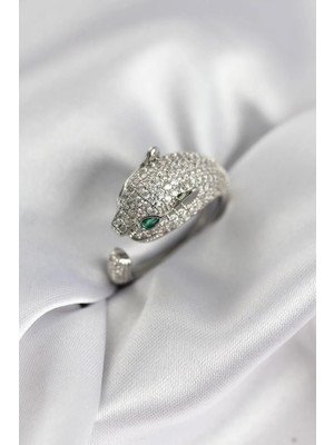 Inure Jewelry Jaguar Model Gümüş Renk Zirkon Taşlı Kadın Yüzük