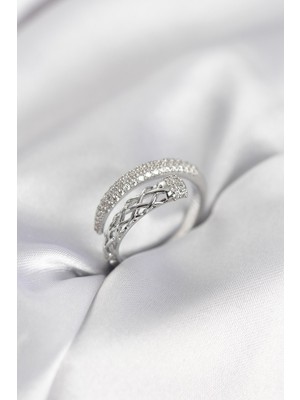 Inure Jewelry Gümüş Renk Zirkon Taşlı Sarmal Kadın Yüzük