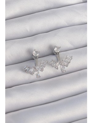 Inure Jewelry Pirinç Gümüş Renk Zirkon Taşlı V Model Küpe