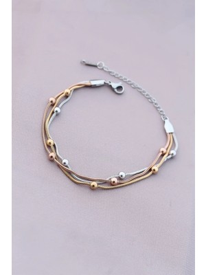 Inure Jewelry 316L Kararmaz Çelik Gümüş Renk Top Zincirli Kadın Bileklik