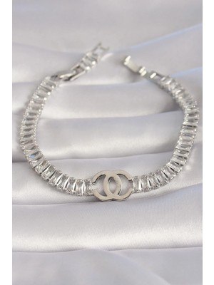 Inure Jewelry Pirinç Gümüş Renk Zirkon Taşlı Su Yolu Model VIP Seri Kadın Bileklik