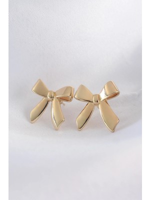 Inure Jewelry Pirinç Gold Renk Düz Plaka Fiyonk Küpe